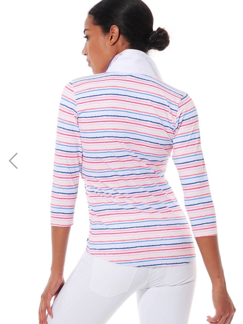$217 MDC Rainbow Stripe Polo Shirt Pink Blue White Short Sleeve Women’s US 6 S - Picture 2 of 10